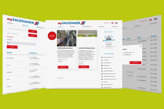 Benutzeroberfläche der für salesianer entwickelten Softwareanwendung mit intuitivem Design und funktionalen Modulen